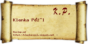 Klenka Pál névjegykártya